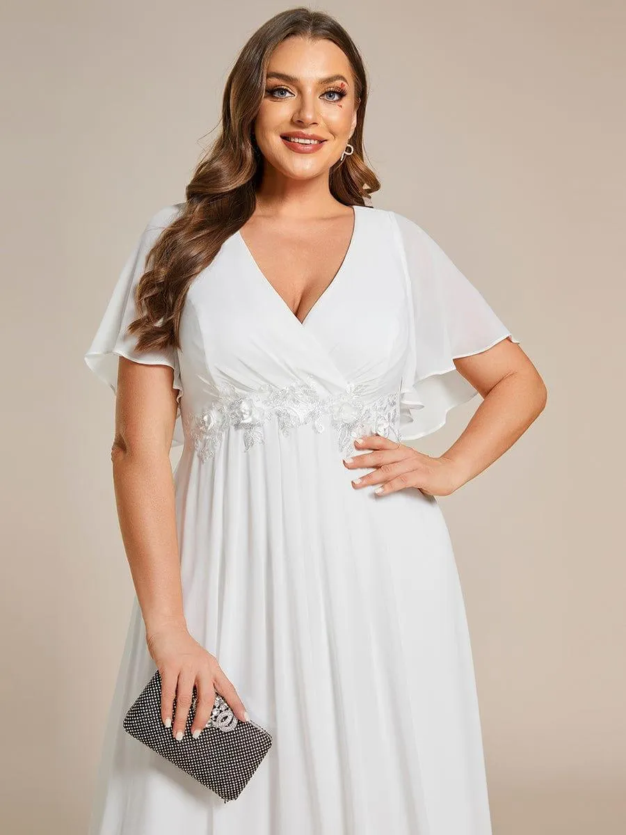 Gentle Iris | Ruffles Sleeve A-Line Chiffon Waist Applique Maxi Mother of the Bride Dress