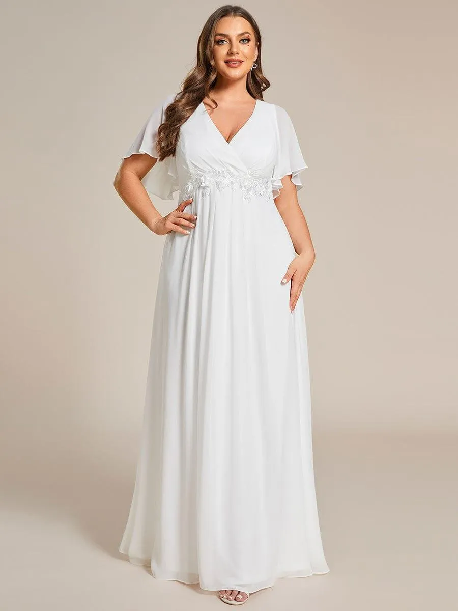 Gentle Iris | Ruffles Sleeve A-Line Chiffon Waist Applique Maxi Mother of the Bride Dress