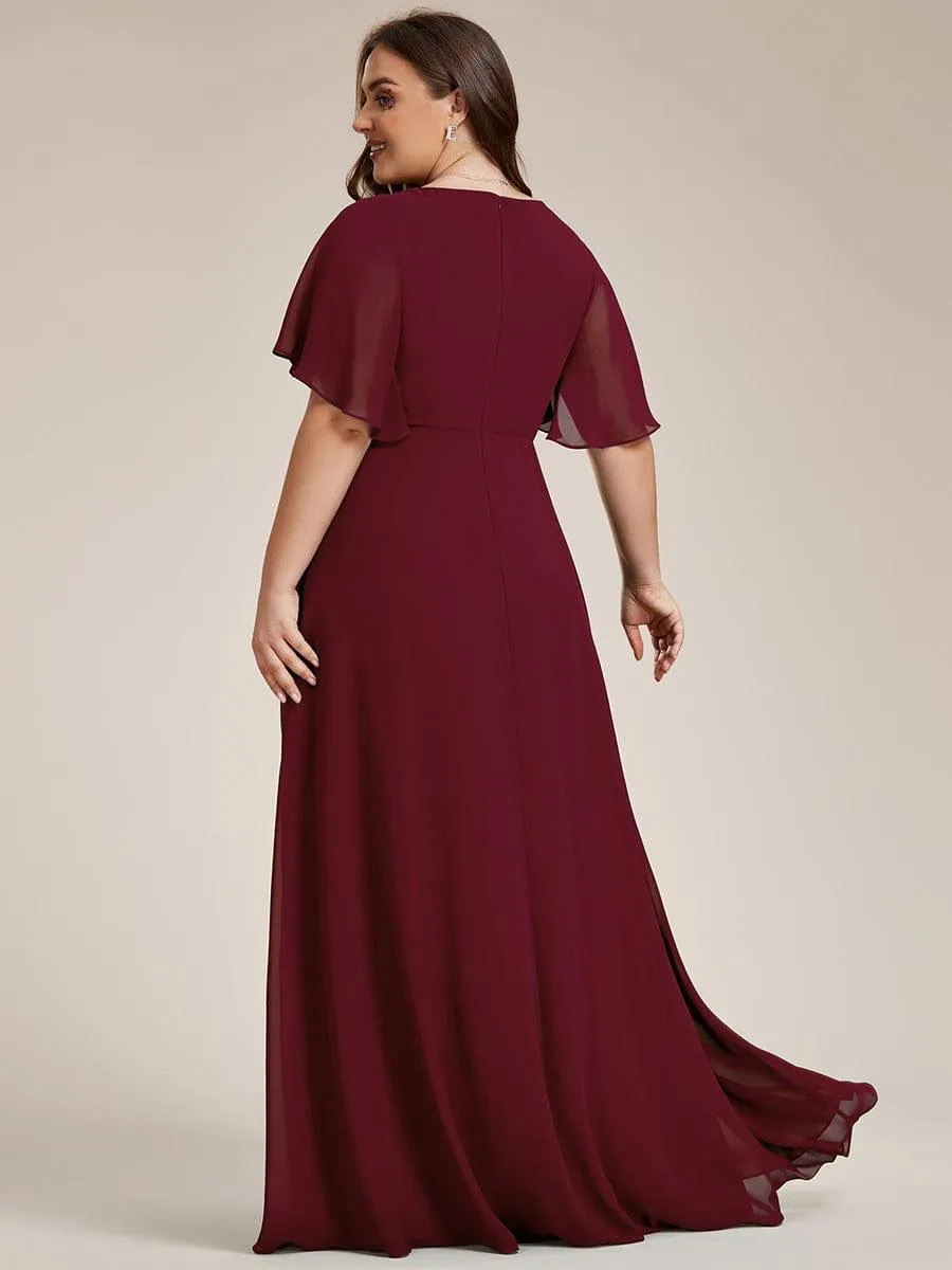 Gentle Iris | Ruffles Sleeve A-Line Chiffon Waist Applique Maxi Mother of the Bride Dress