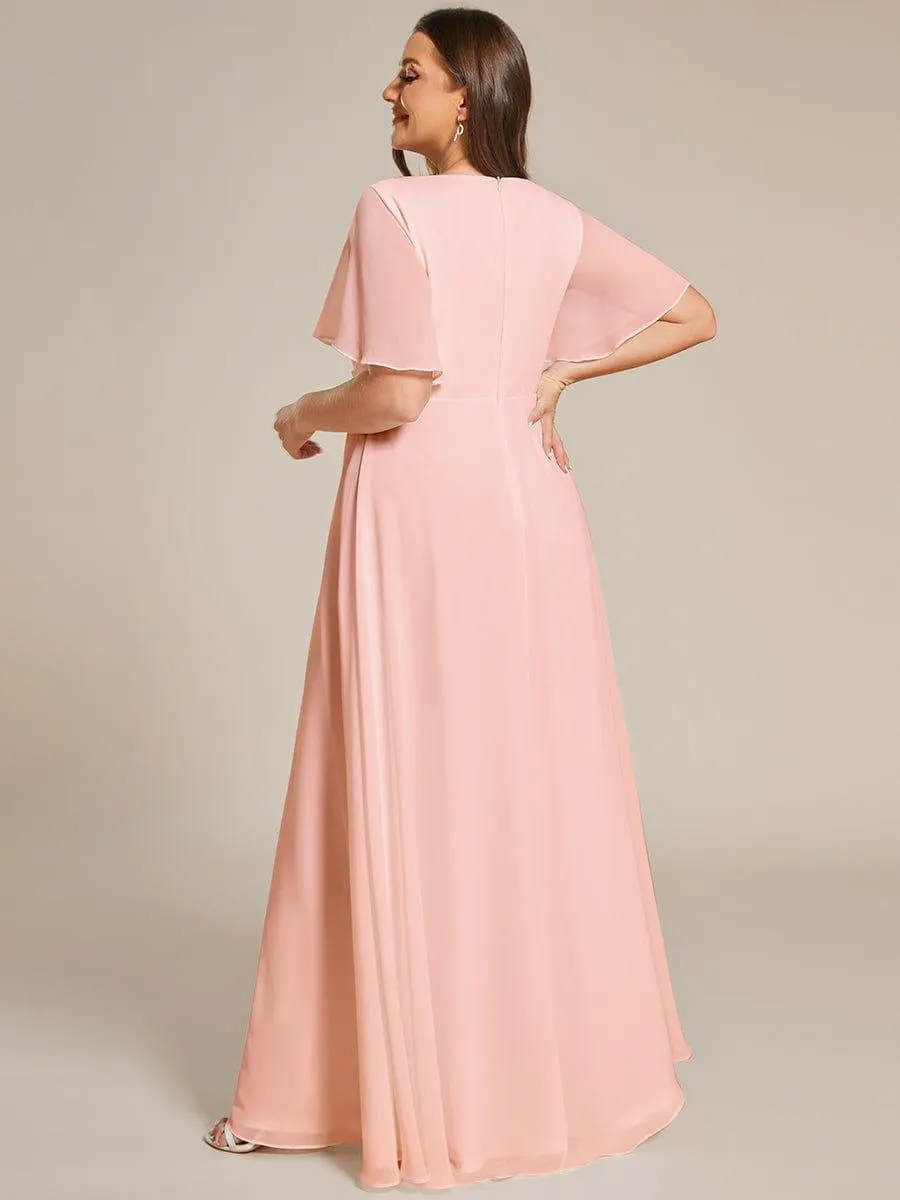 Gentle Iris | Ruffles Sleeve A-Line Chiffon Waist Applique Maxi Mother of the Bride Dress