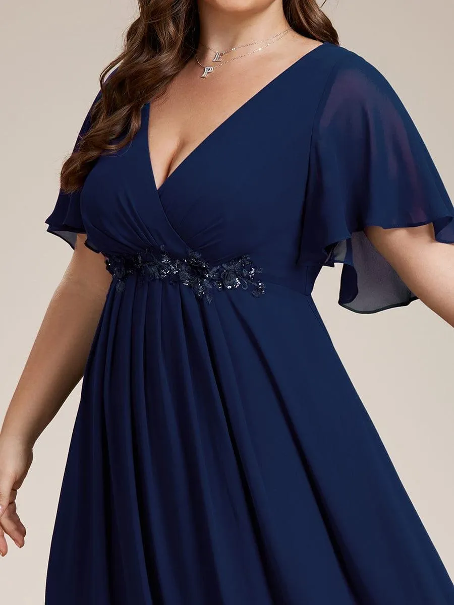 Gentle Iris | Ruffles Sleeve A-Line Chiffon Waist Applique Maxi Mother of the Bride Dress