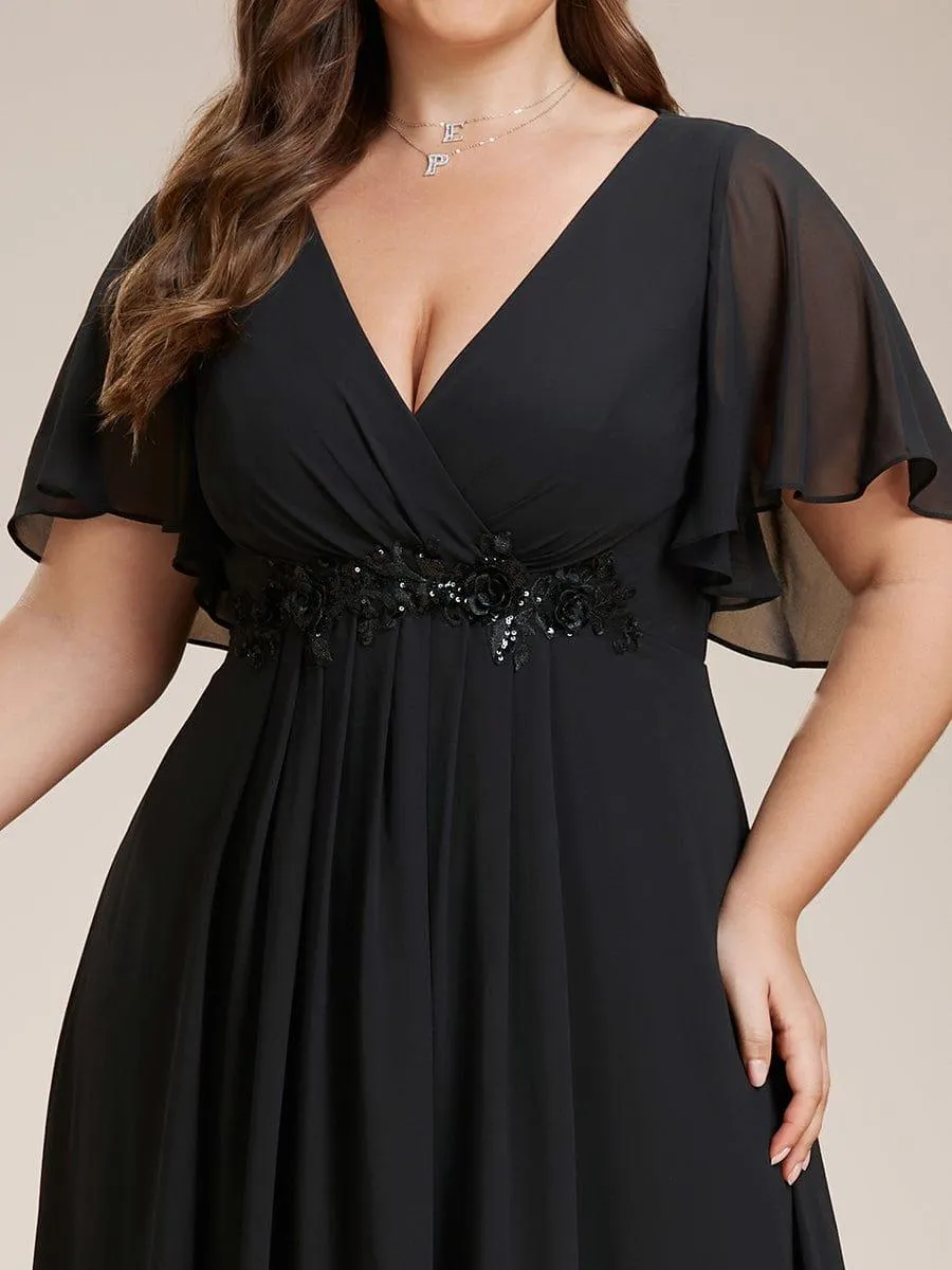 Gentle Iris | Ruffles Sleeve A-Line Chiffon Waist Applique Maxi Mother of the Bride Dress