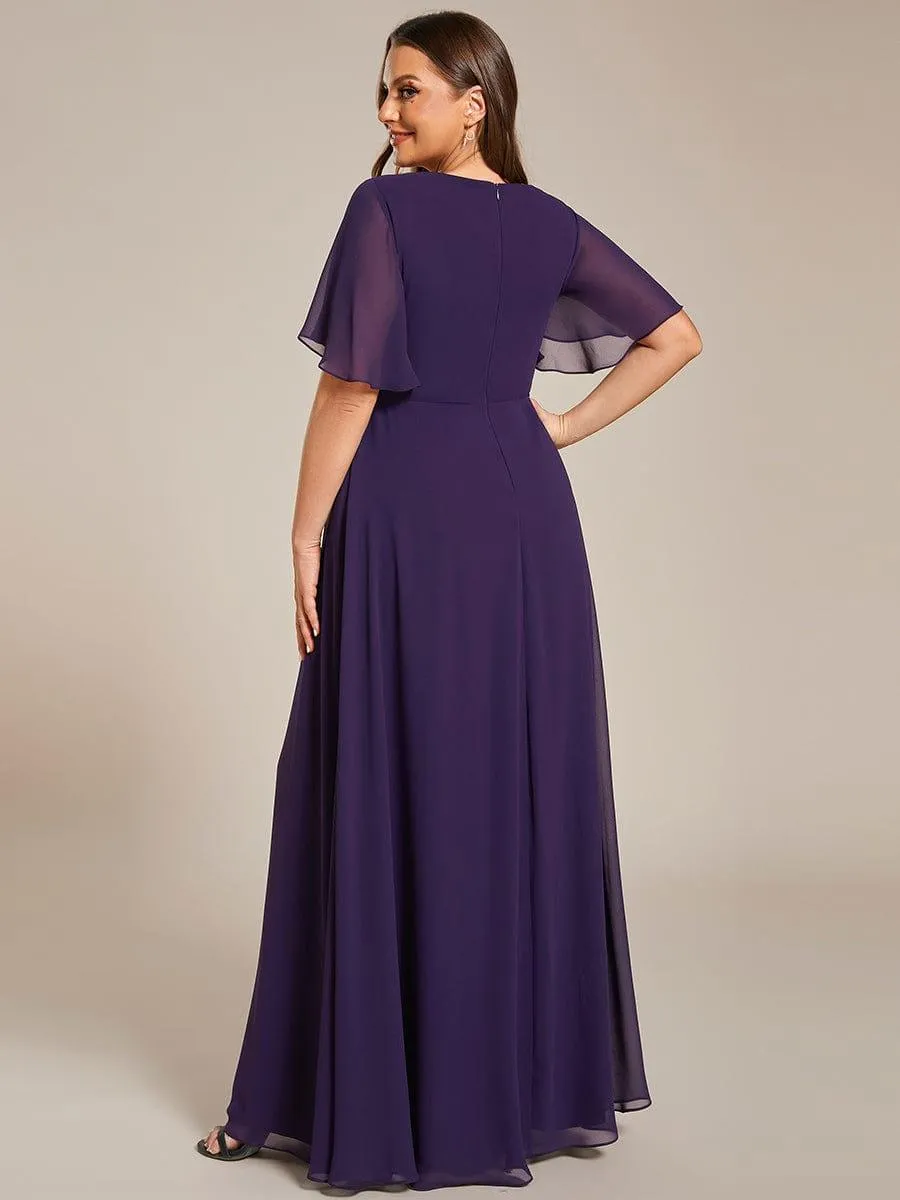 Gentle Iris | Ruffles Sleeve A-Line Chiffon Waist Applique Maxi Mother of the Bride Dress