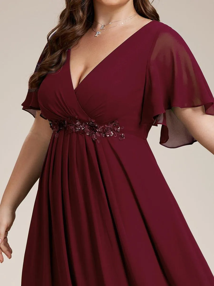 Gentle Iris | Ruffles Sleeve A-Line Chiffon Waist Applique Maxi Mother of the Bride Dress
