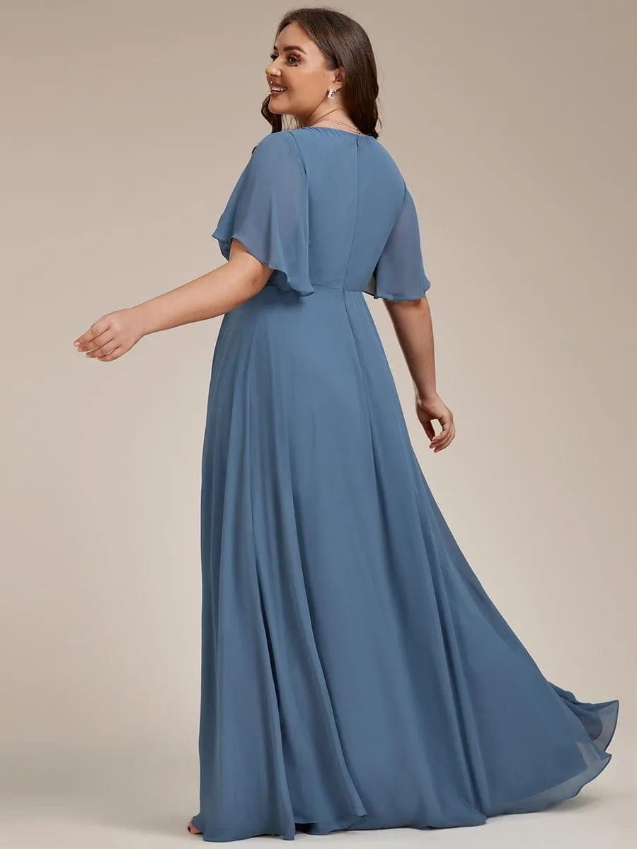Gentle Iris | Ruffles Sleeve A-Line Chiffon Waist Applique Maxi Mother of the Bride Dress