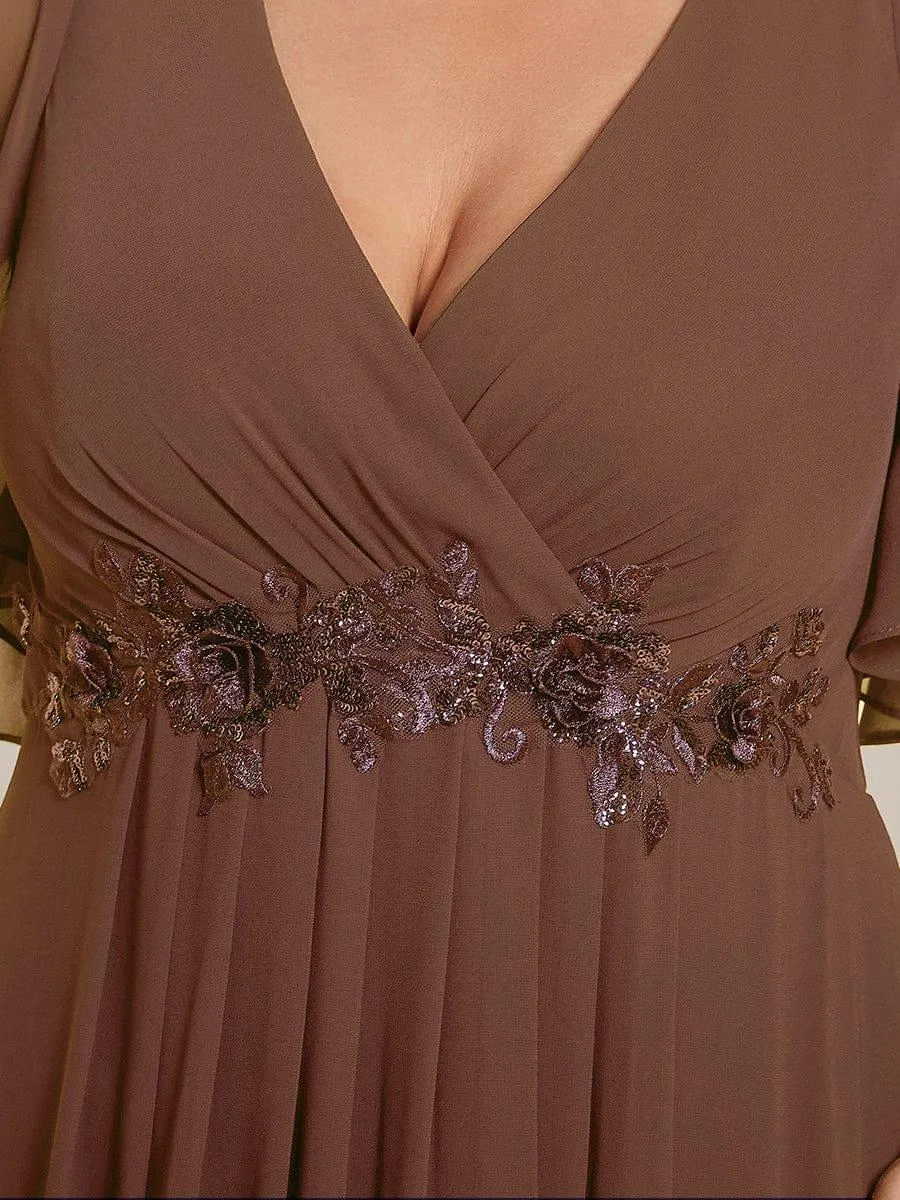Gentle Iris | Ruffles Sleeve A-Line Chiffon Waist Applique Maxi Mother of the Bride Dress