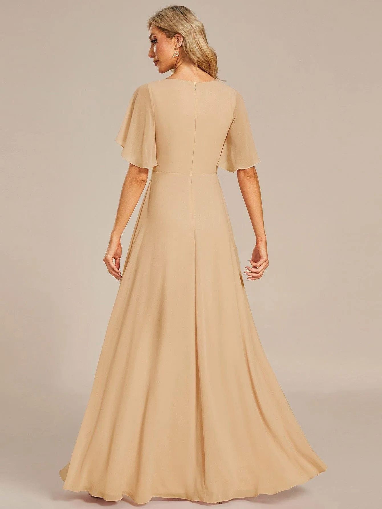 Gentle Iris | Ruffles Sleeve A-Line Chiffon Waist Applique Maxi Mother of the Bride Dress