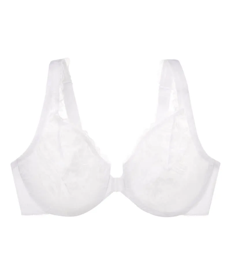 Glamorise WonderWire Front-Closure Stretch Lace Bra - White