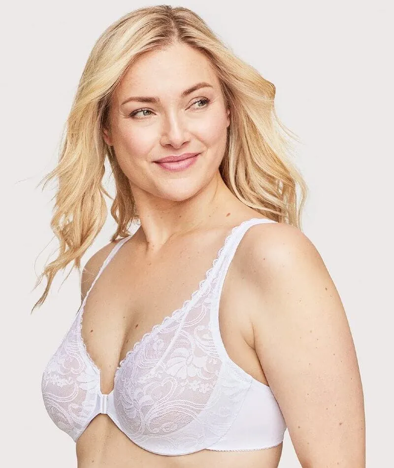 Glamorise WonderWire Front-Closure Stretch Lace Bra - White
