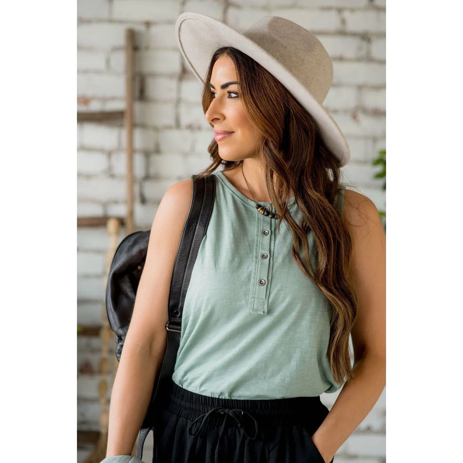 Heathered Button Tank