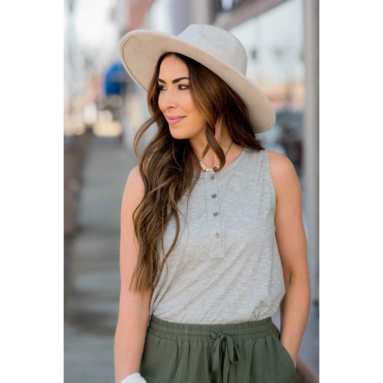 Heathered Button Tank
