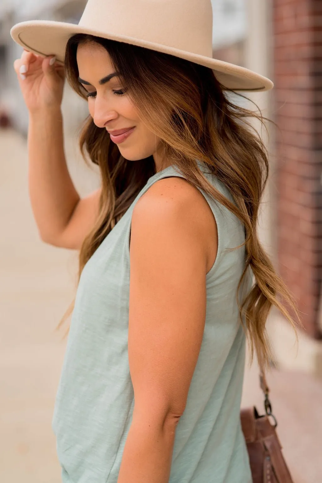 Heathered Button Tank