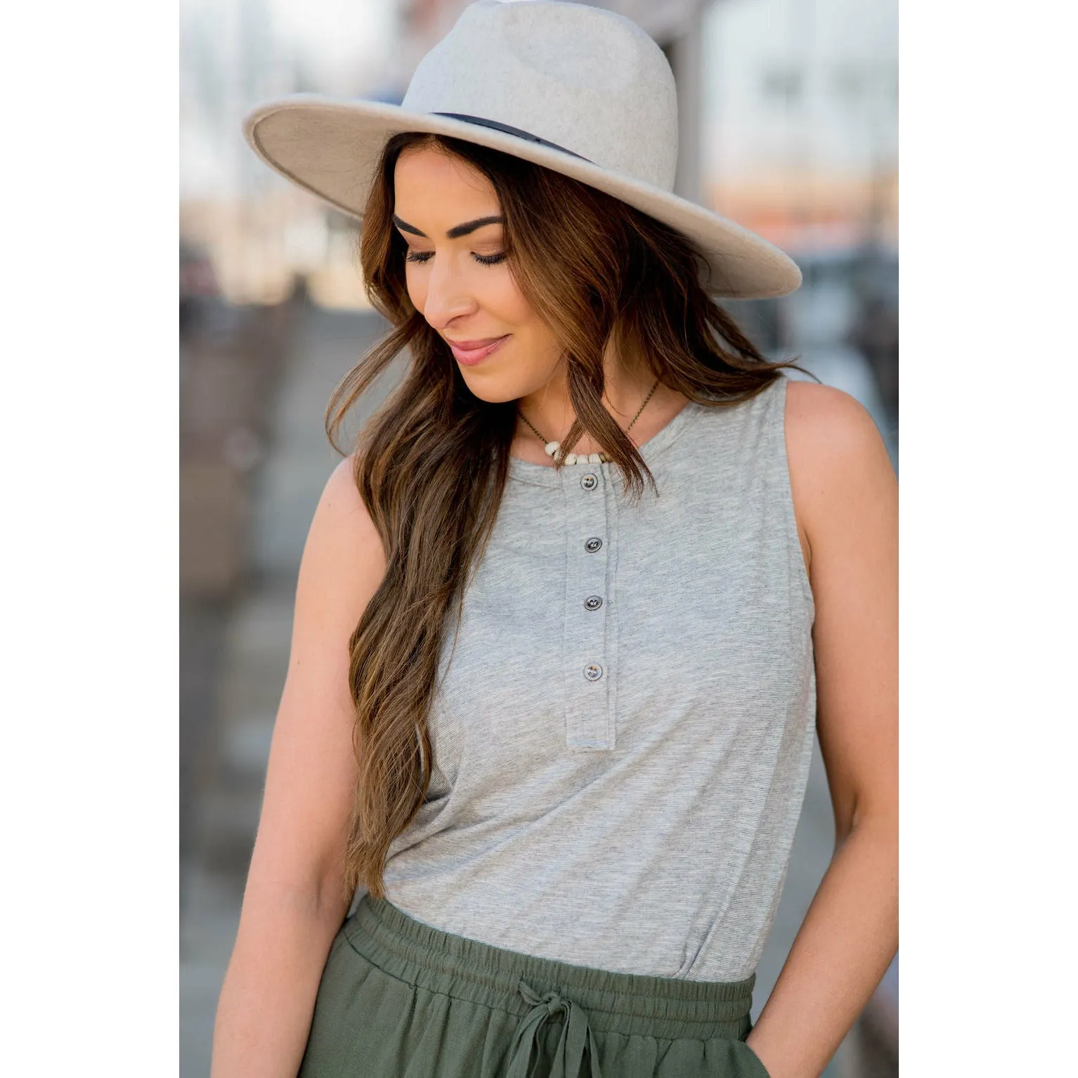 Heathered Button Tank