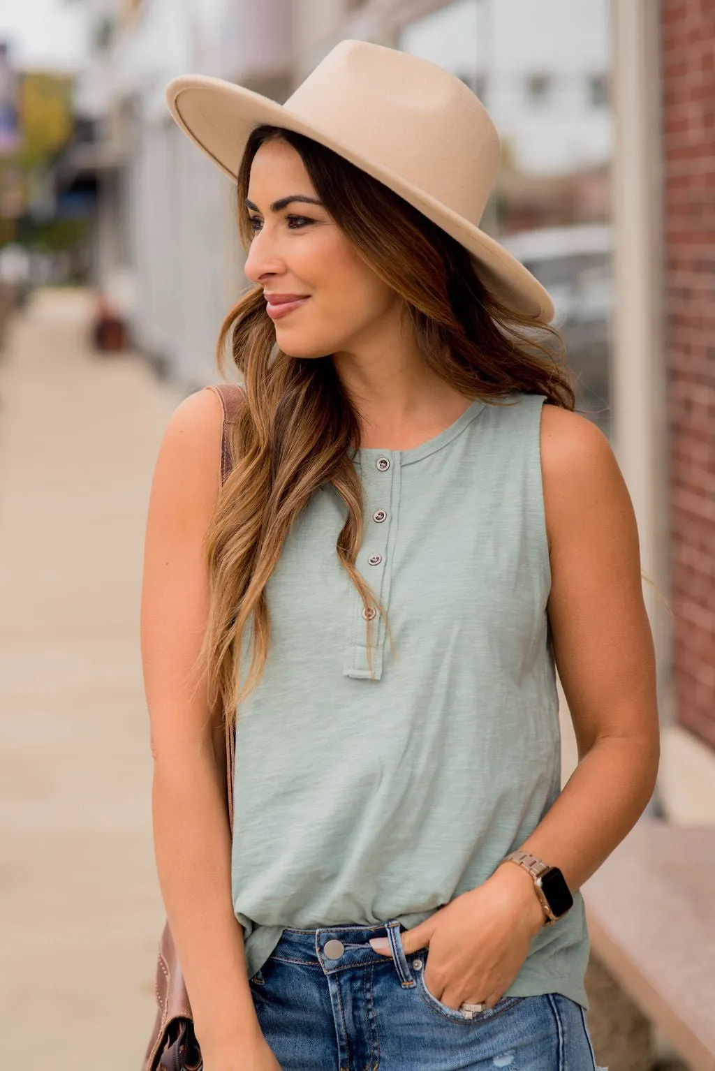 Heathered Button Tank