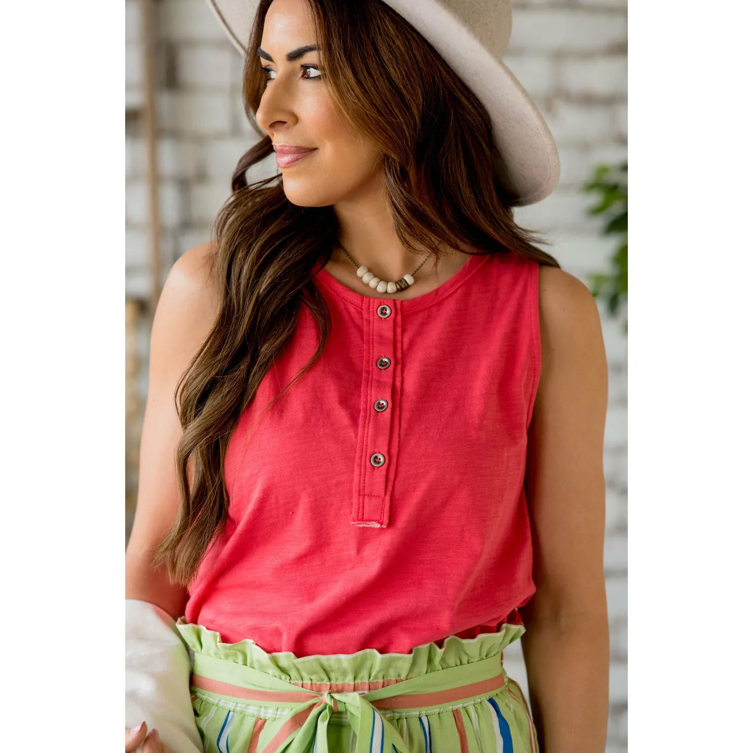 Heathered Button Tank