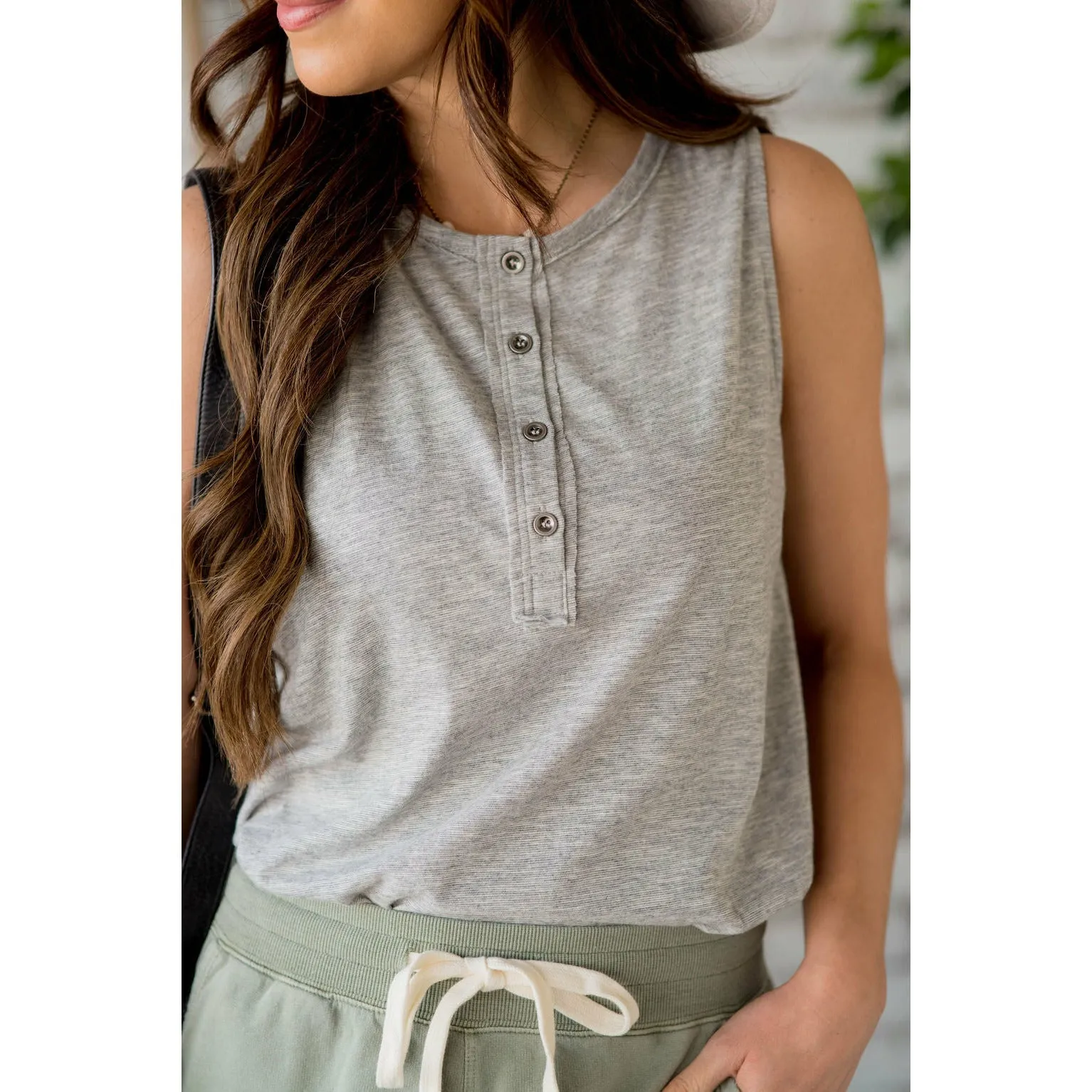 Heathered Button Tank