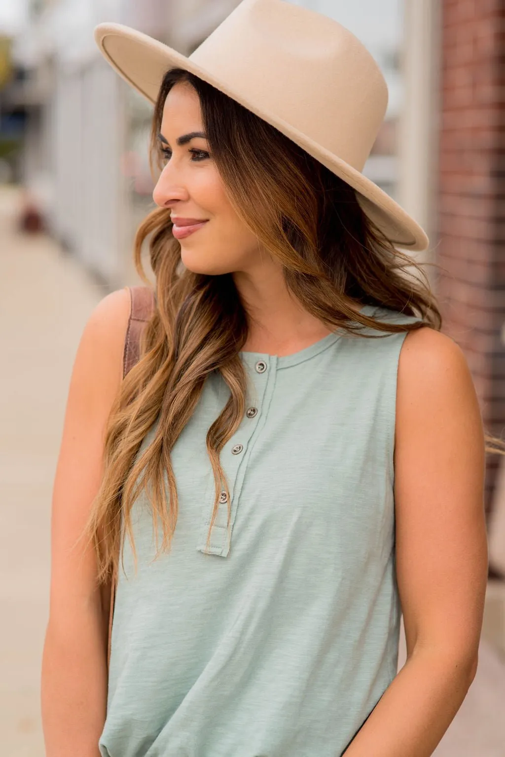 Heathered Button Tank