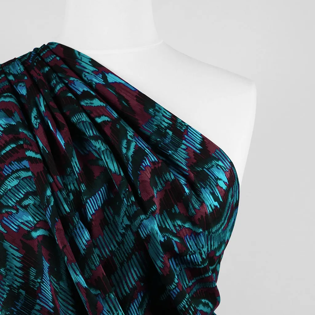 Lima - Petrol Linear Viscose Stretch Woven Twill Fabric Sample