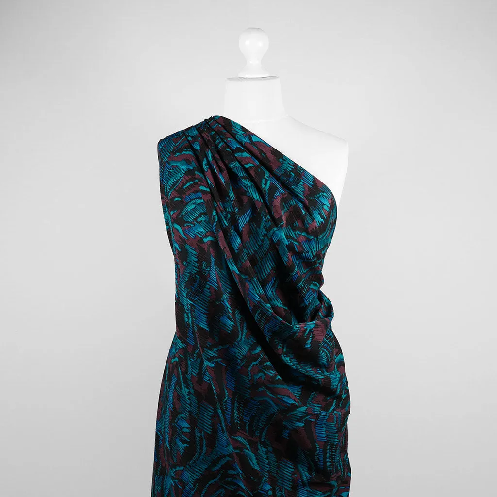 Lima - Petrol Linear Viscose Stretch Woven Twill Fabric Sample