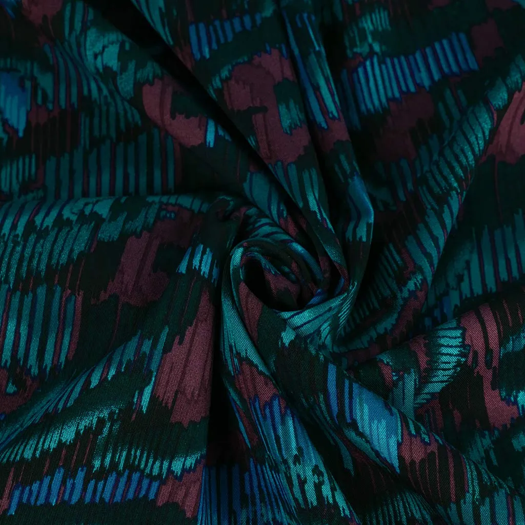 Lima - Petrol Linear Viscose Stretch Woven Twill Fabric Sample