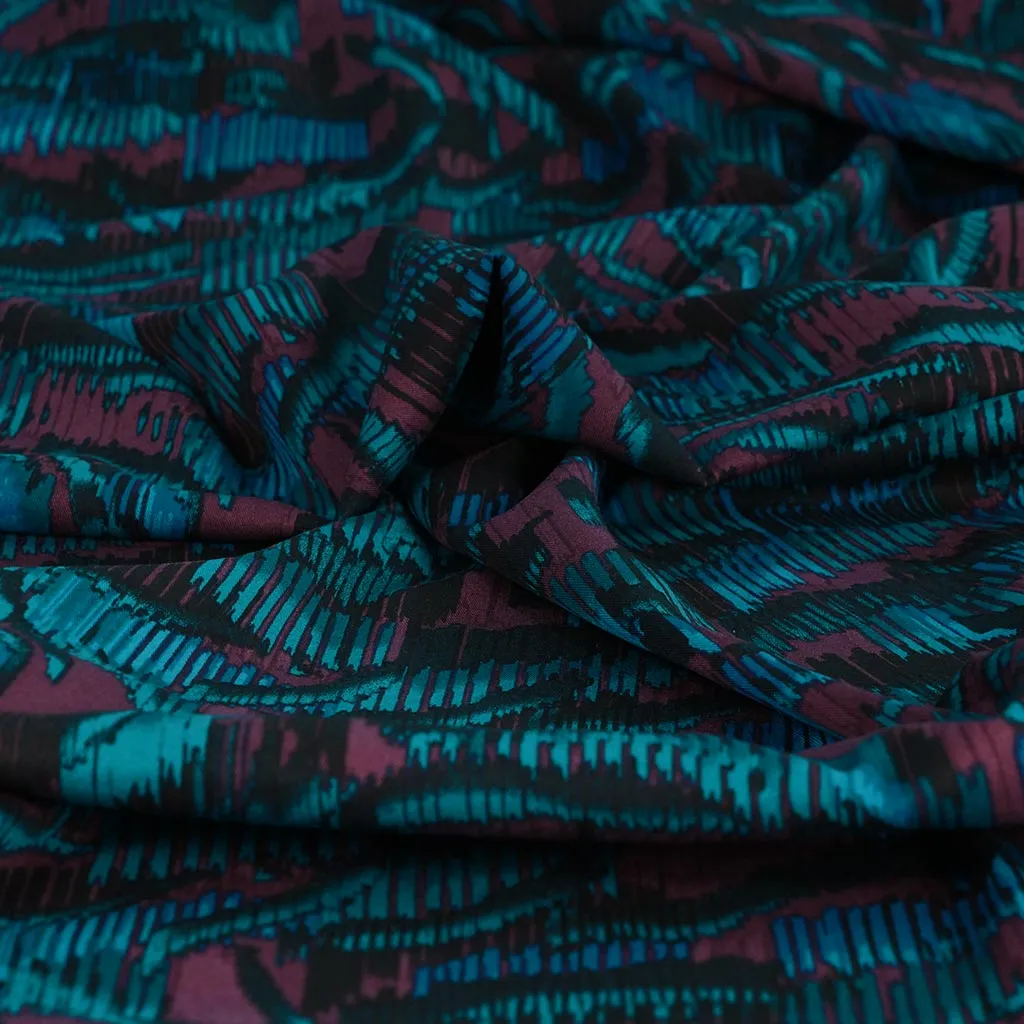 Lima - Petrol Linear Viscose Stretch Woven Twill Fabric Sample