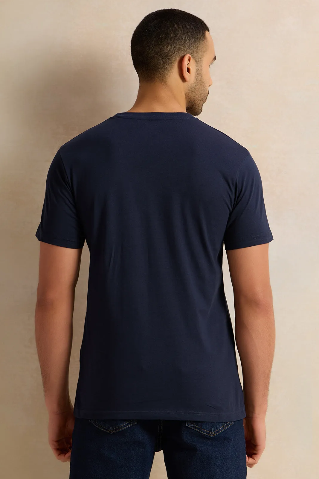 Men Navy Solid T-Shirt