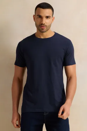 Men Navy Solid T-Shirt