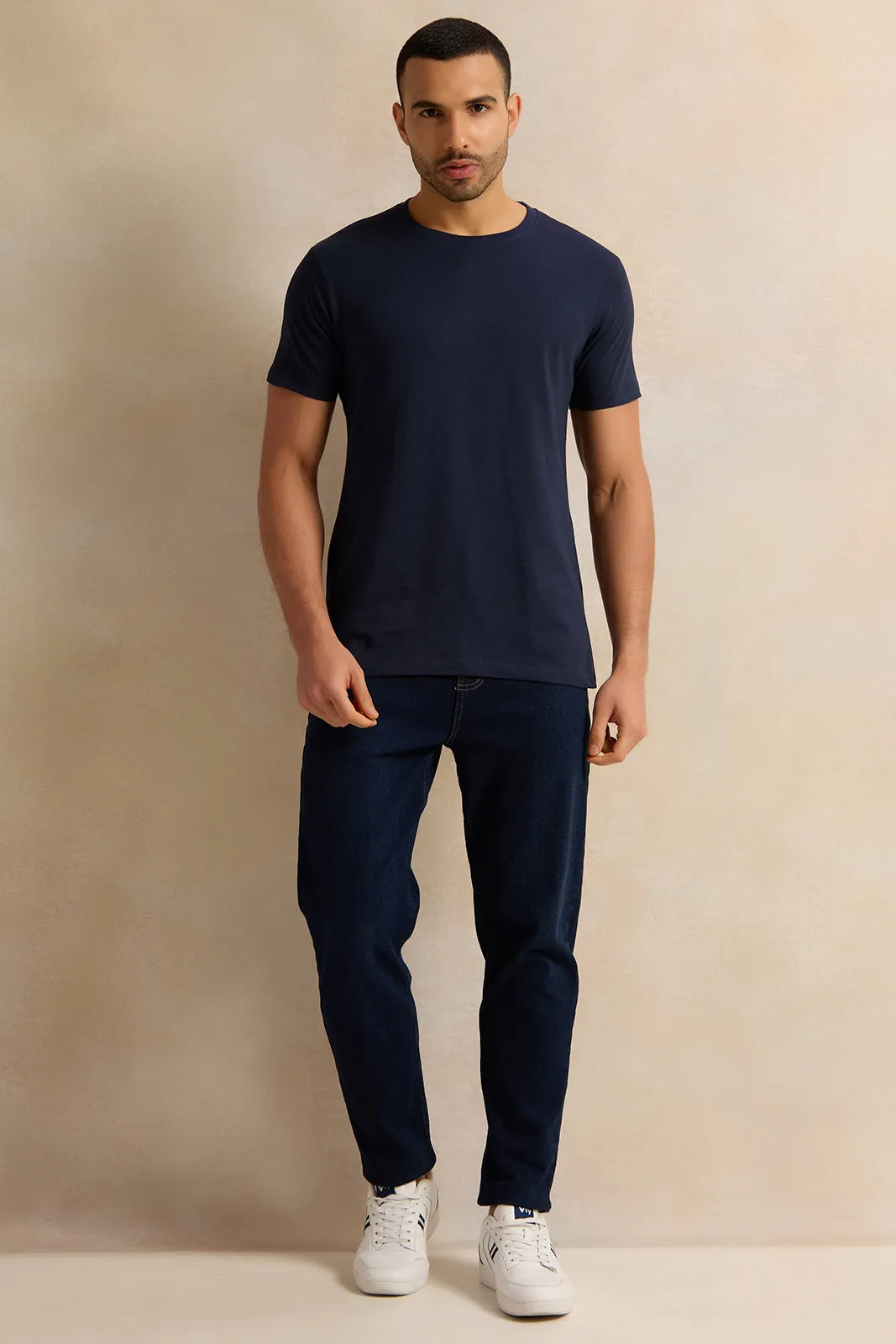 Men Navy Solid T-Shirt