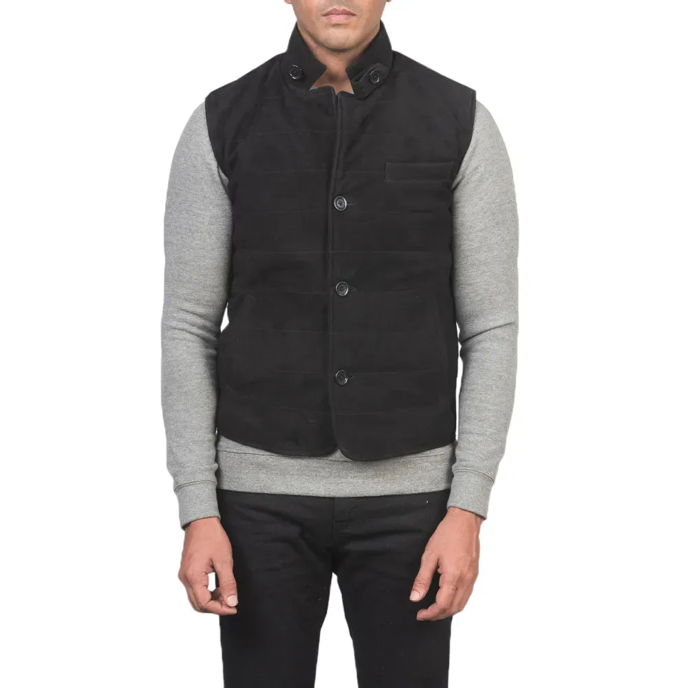 Mens Black Suede Leather Vest