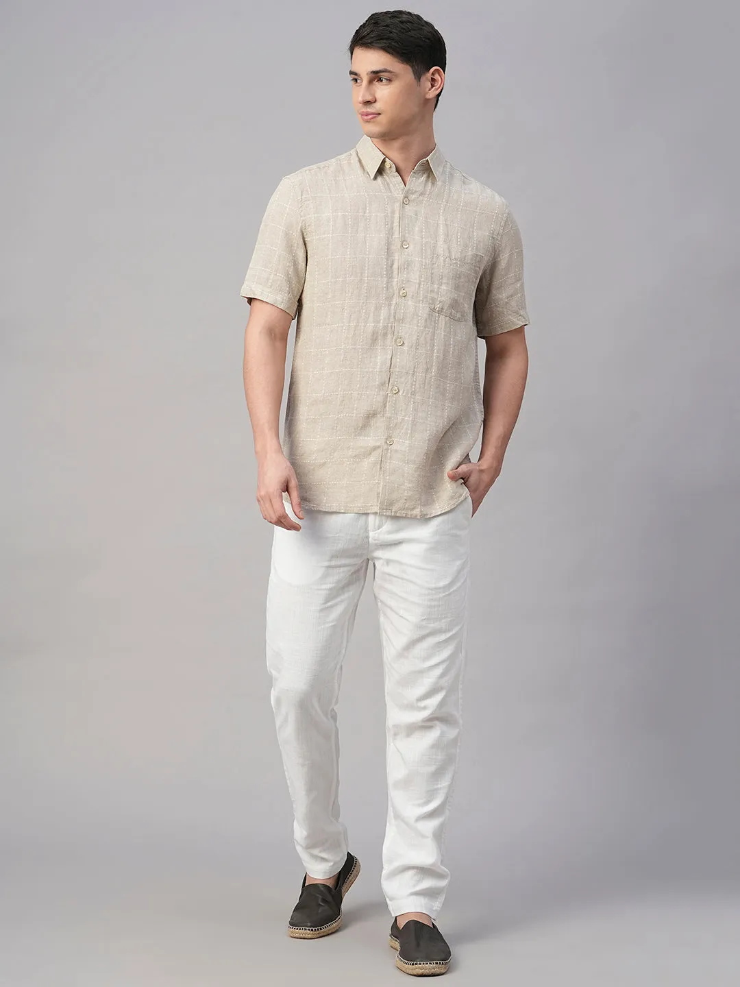 Men's Natural 100% Linen Regular Fit Shirt