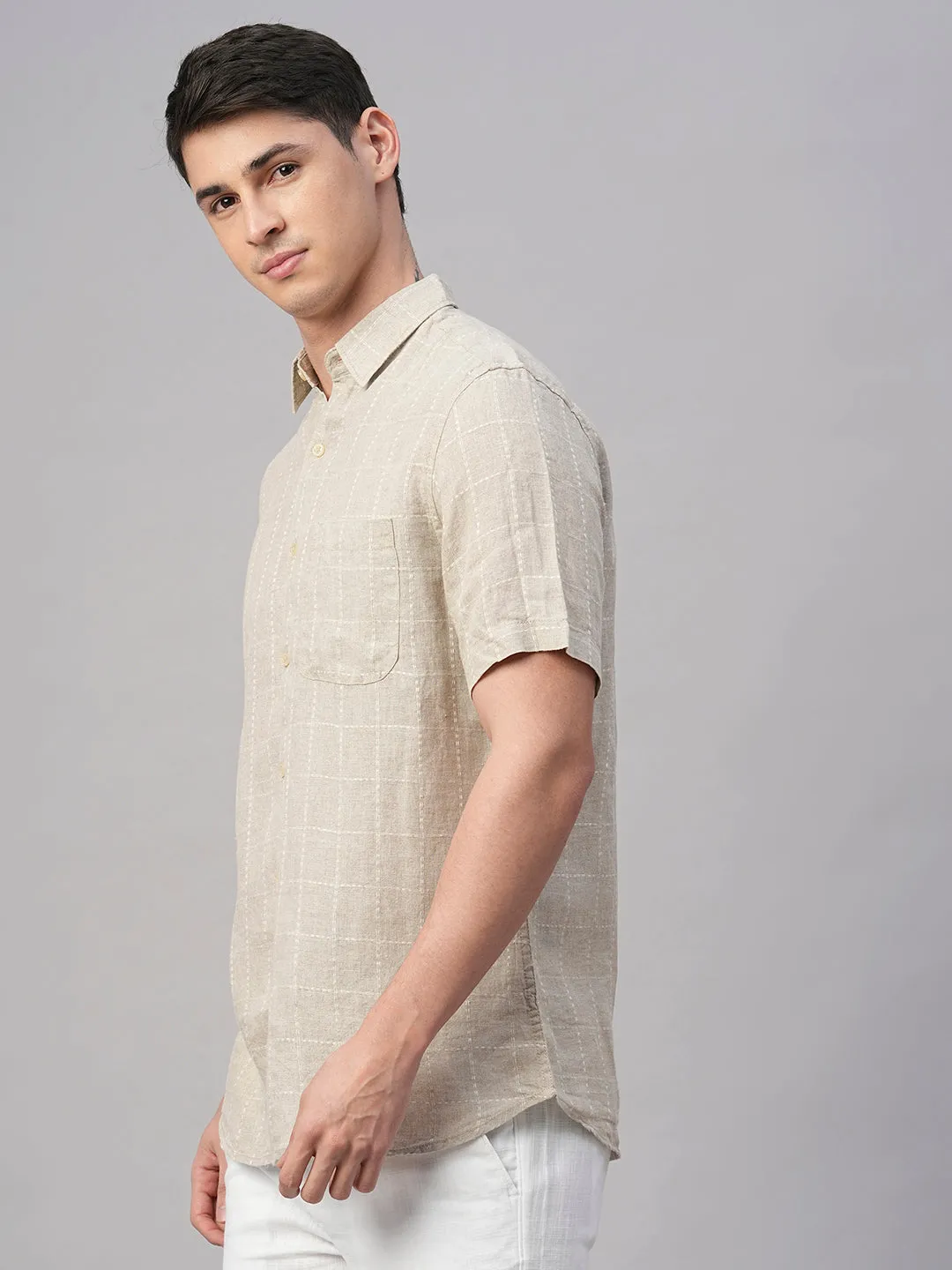 Men's Natural 100% Linen Regular Fit Shirt