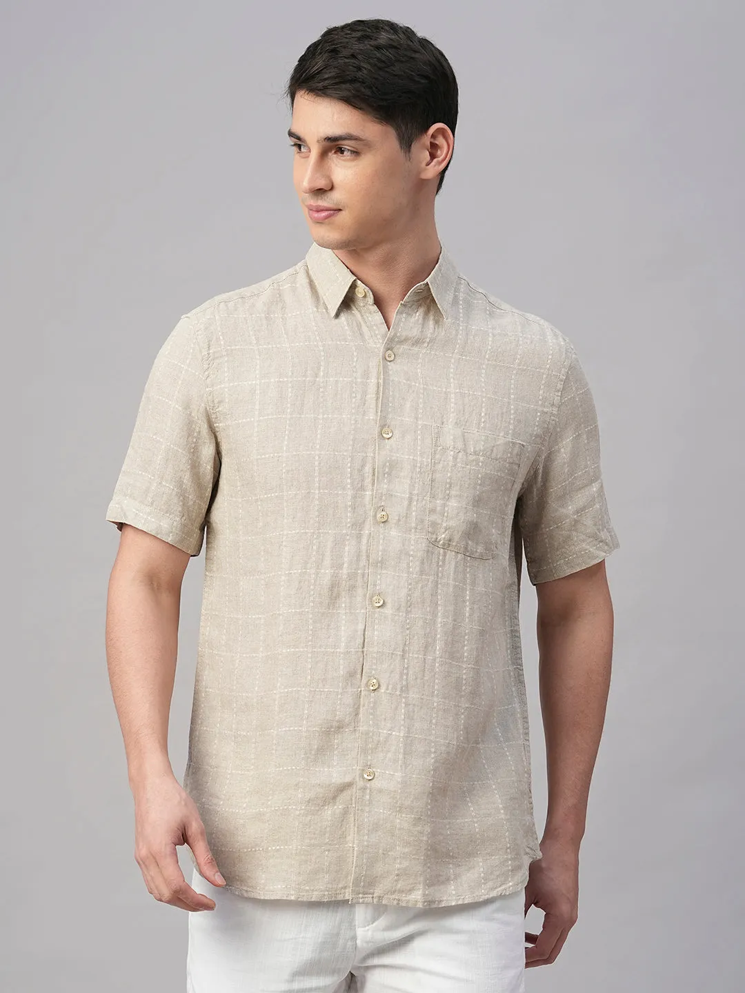Men's Natural 100% Linen Regular Fit Shirt