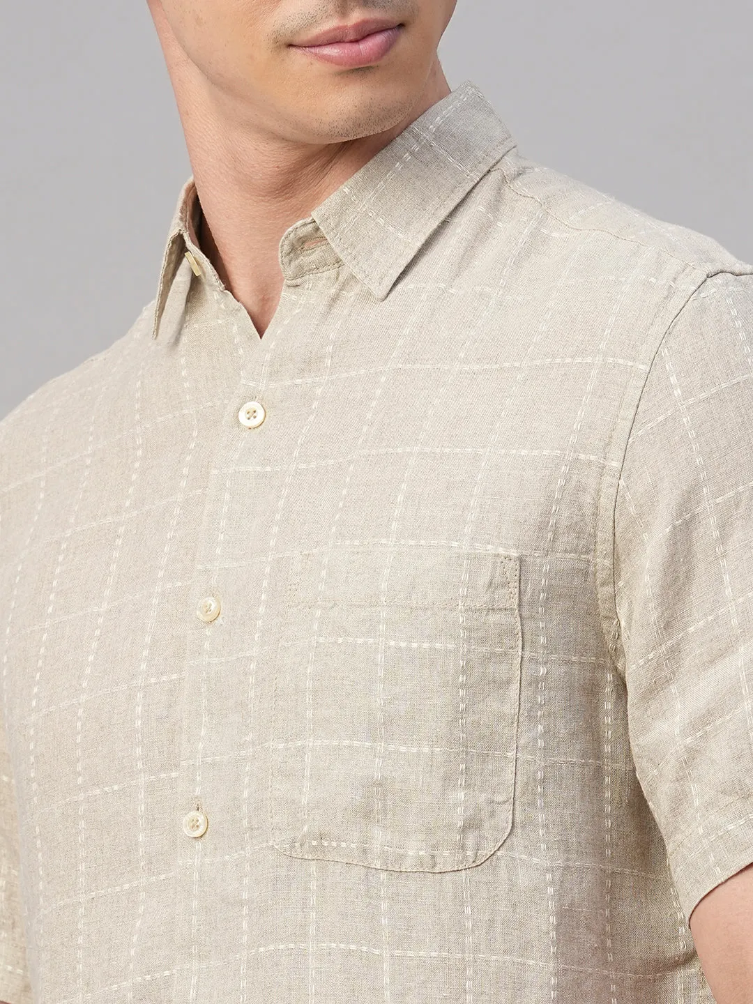 Men's Natural 100% Linen Regular Fit Shirt