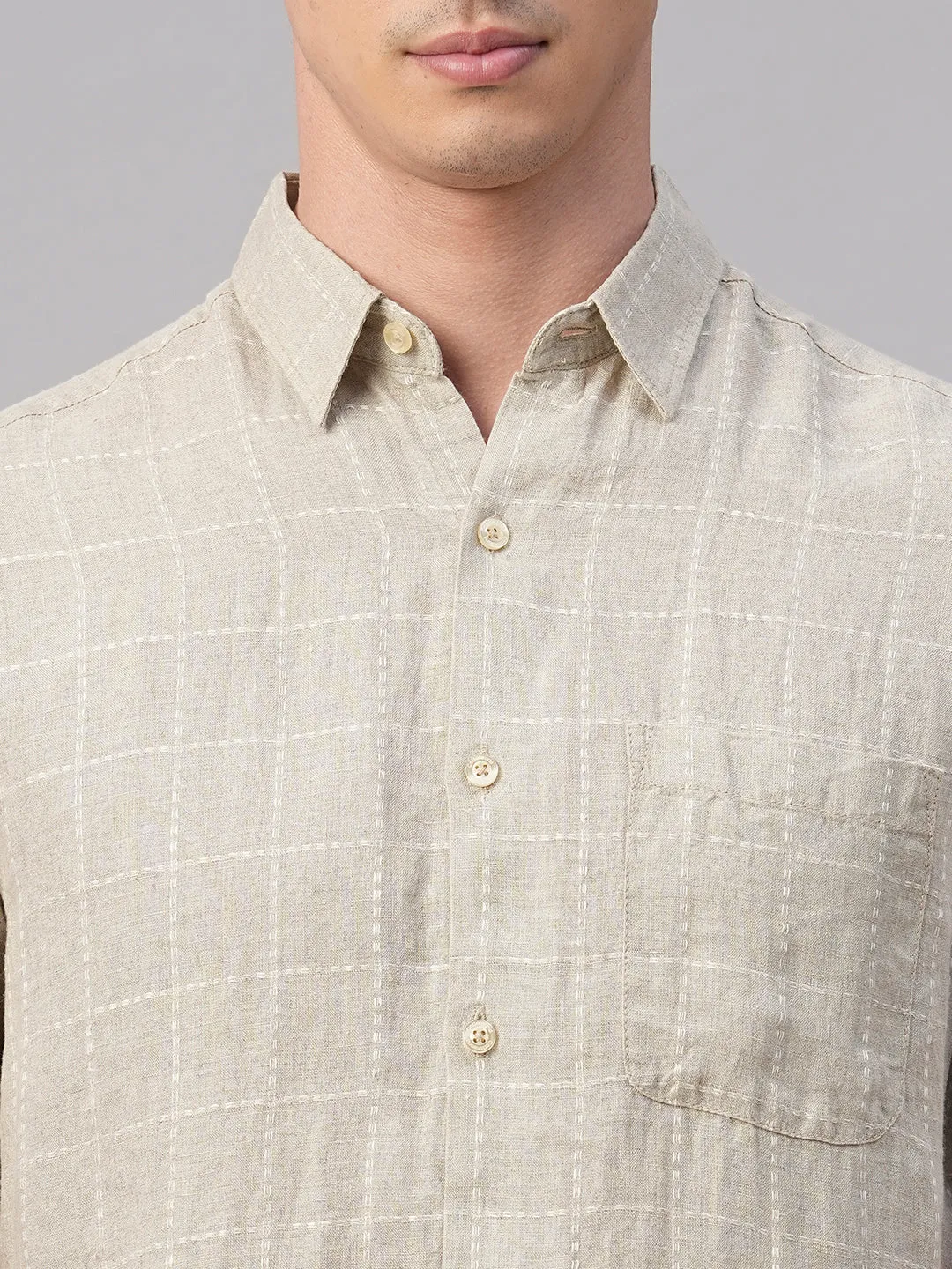 Men's Natural 100% Linen Regular Fit Shirt