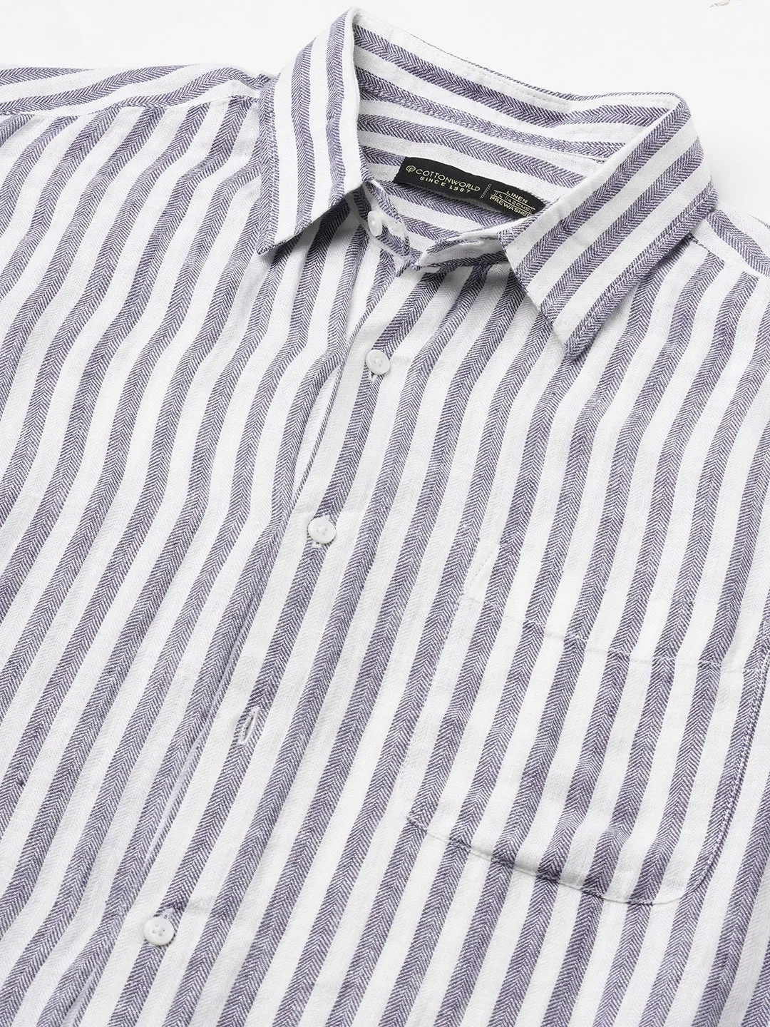 Men's Navy 100% Linen Regular Fit Shirt