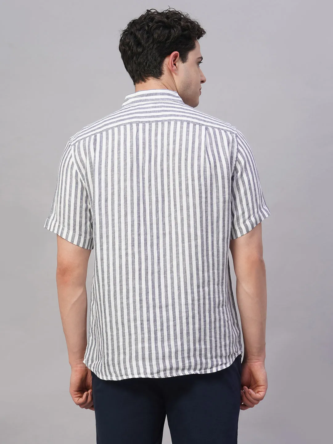 Men's Navy 100% Linen Regular Fit Shirt