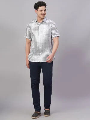 Men's Navy 100% Linen Regular Fit Shirt