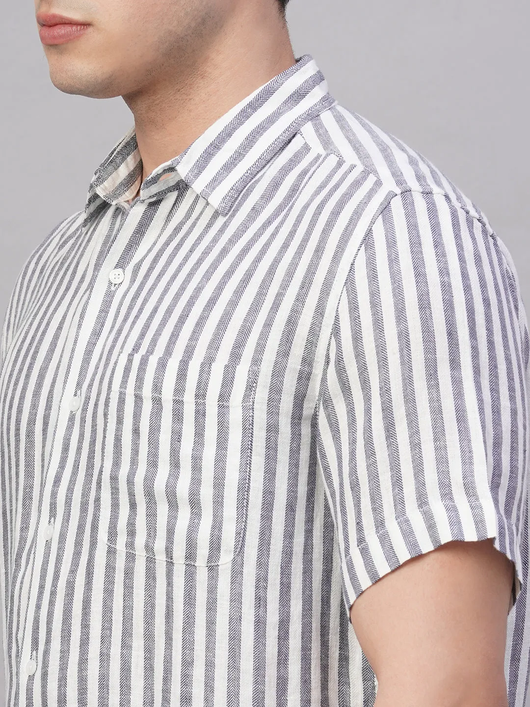 Men's Navy 100% Linen Regular Fit Shirt