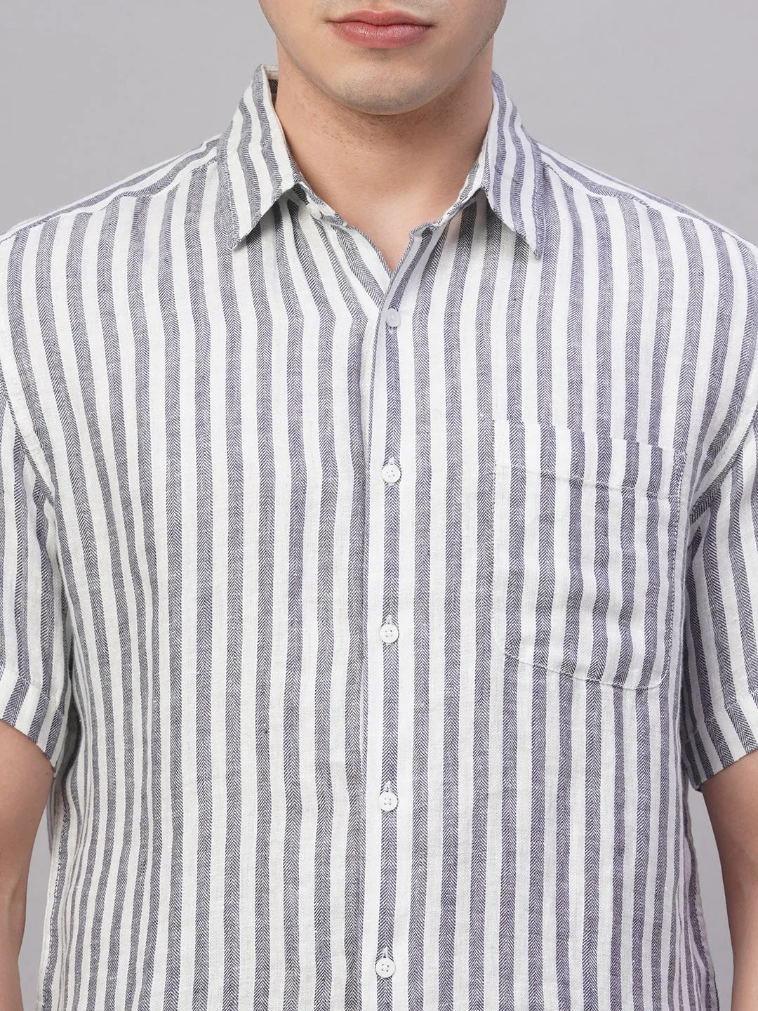 Men's Navy 100% Linen Regular Fit Shirt