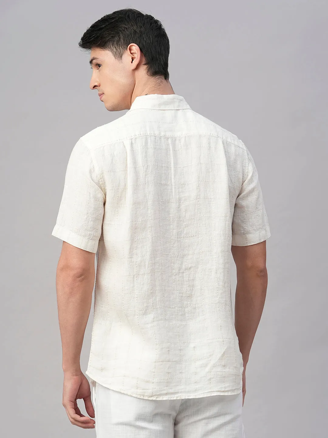 Men's Offwhite 100% Linen Regular Fit Shirt