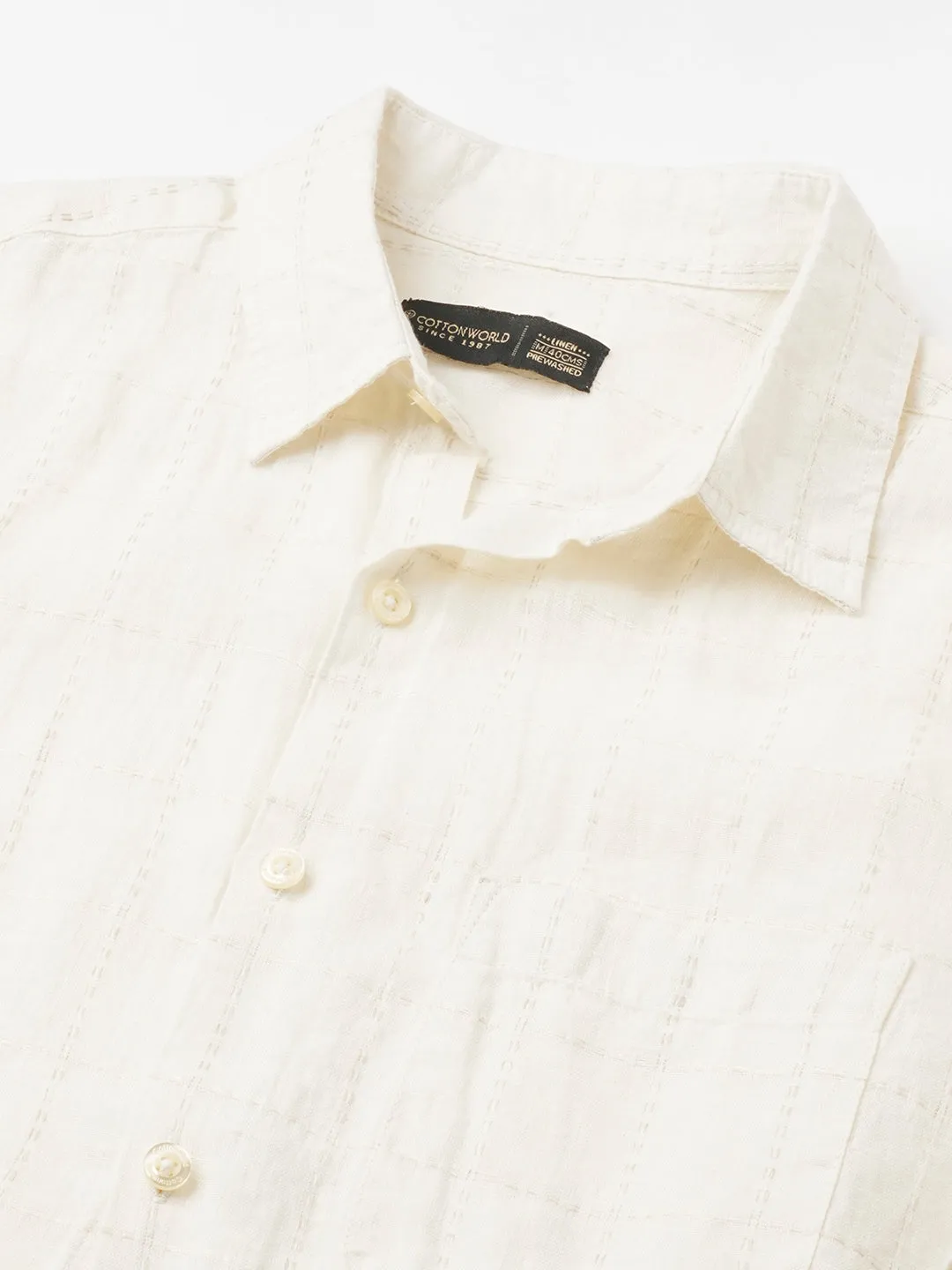 Men's Offwhite 100% Linen Regular Fit Shirt