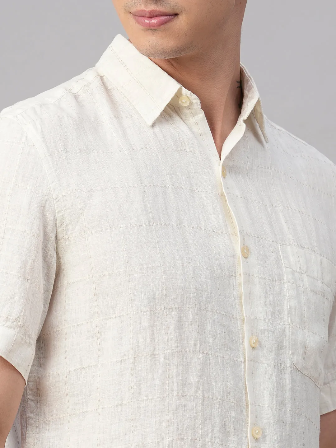 Men's Offwhite 100% Linen Regular Fit Shirt