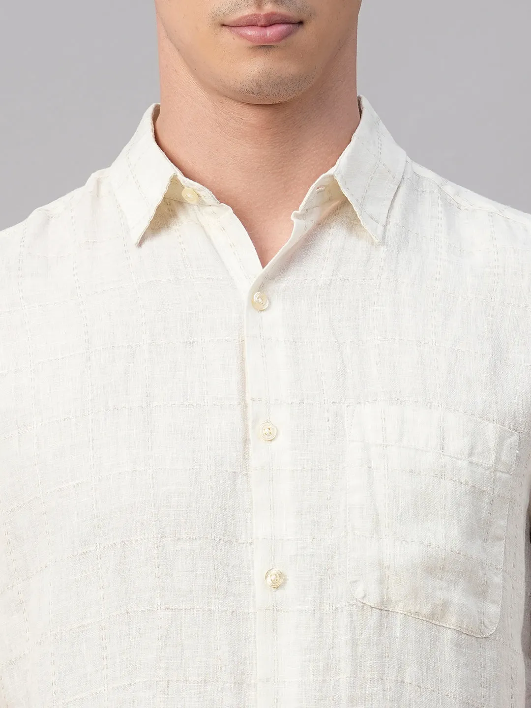 Men's Offwhite 100% Linen Regular Fit Shirt