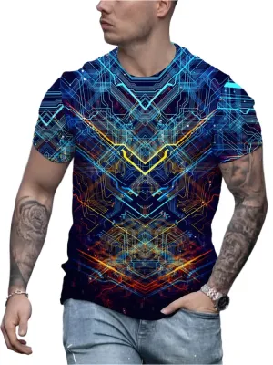 Men's Summer 3D Graphic T-Shirt – Circuit Board & Electronic Chip Print, AI Oversized O-Neck Tee, Short Sleeve Casual Shirt