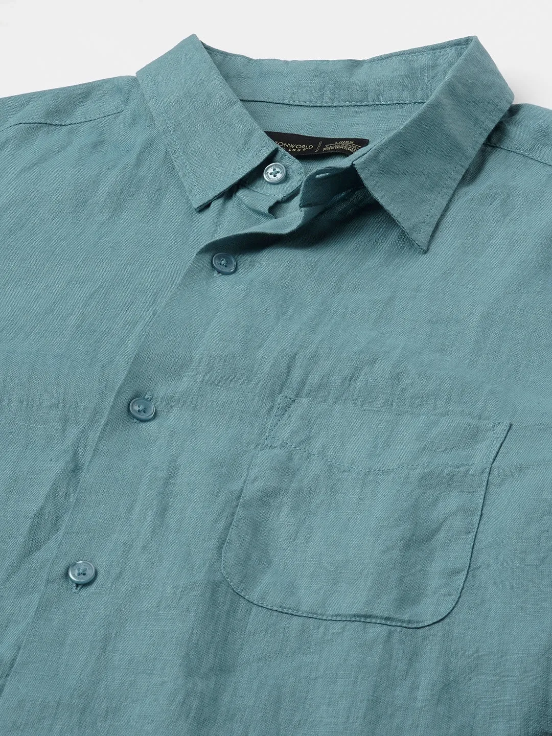 Men's Teal 100% Linen Regular Fit Shirt