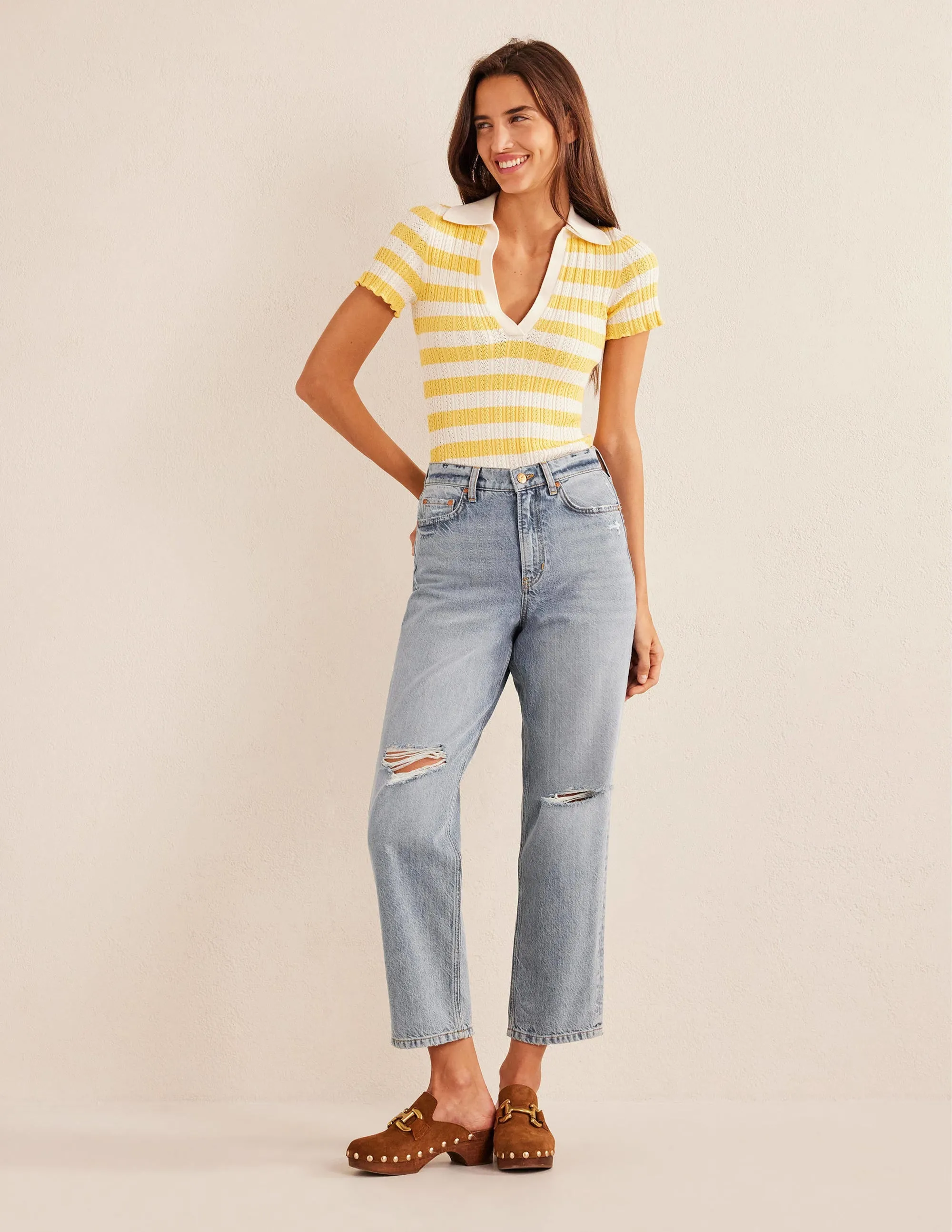 Mid Rise Loose Jeans-Mid Wash