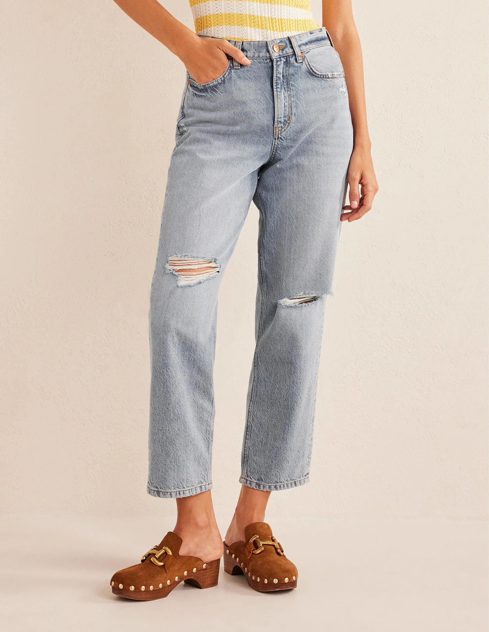 Mid Rise Loose Jeans-Mid Wash