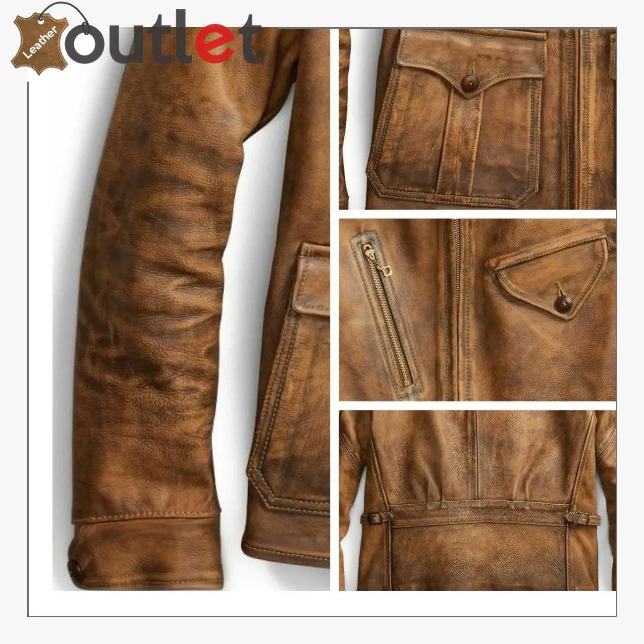 Newboy Vintage Style Distressed Tan Leather Jacket Mens