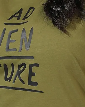 Olive Green "Adventure" Text Print Tee | Olive Green