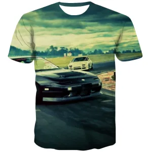 Racing Car T-shirt Men Metal T shirts Funny City T-shirts 3d Gray Tshirt Printed Retro Tshirt Anime